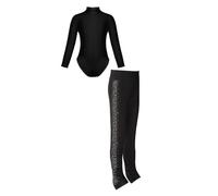 winying Enfant Garçon Fille Justaucorps Danse Gymnastique Ensemble de Latine Valse Tango Léotard Bodysuit Manche Longue et Legging Tenue de Patinage Artistique Z2 Noir 16 Ans