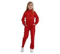 winying Enfant Maxi Salopettes Combinaisons Avec Poches Fermeture Éclair Garçon Fille Long Body Coverall Casual Jumpsuit Rompers with Pockets Rouge 5-6 ans