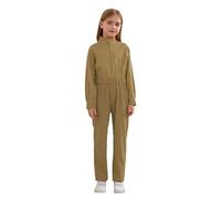 winying Enfant Maxi Salopettes Combinaisons Avec Poches Fermeture Éclair Garçon Fille Long Body Coverall Casual Jumpsuit Rompers with Pockets Kaki 5-6 ans