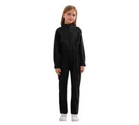 winying Enfant Maxi Salopettes Combinaisons Avec Poches Fermeture Éclair Garçon Fille Long Body Coverall Casual Jumpsuit Rompers with Pockets Noir 5-6 ans