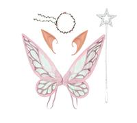 winying Ensemble De Costume De Fée Papillon Ailes De Papillon Scintillantes Guirlande Florale Baguette Magique Et Oreilles Delfe Pour La Fête De Masque Rose Taille unique
