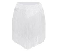 winying Femmes Frange Jupe Danse Latine Ourlet Irrégulier Franges Salsa Tango Rumba Tenue De Danse Blanc M