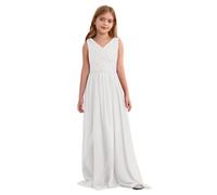 winying Fille Robe Princesse Festive Enfants Brillant Fête sans Manches Longue Robe Fille Fleur pour Mariage Cocktail Ivoire 7-8 Ans