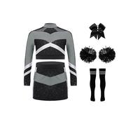 winying Fille Tenue De Cheerleading Pour Filles Uniforme De Meneuse De Grève Pour Enfants Uniforme D'Animateur Foule Tenue Meneuse Chœur Gris Noir 13-14 ans