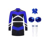 winying Fille Tenue De Cheerleading Pour Filles Uniforme De Meneuse De Grève Pour Enfants Uniforme D'Animateur Foule Tenue Meneuse Chœur Bleu 5-6 ans
