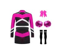 winying Fille Tenue De Cheerleading Pour Filles Uniforme De Meneuse De Grève Pour Enfants Uniforme D'Animateur Foule Tenue Meneuse Chœur Rose vif Noir 5-6 ans