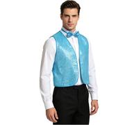 winying Homme Devant Ouvert Crop Top Veste Cardigan Brillant Gilet Danse De Bleu clair M