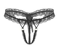 winying Homme Perles Sissy String Tanga T-Back Ouvert sous-vêtement Slip Dentelle Lingerie Féminisée Briefs Panties Underwear Noir Taille Unique