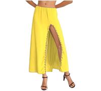 winying Longue Robe Danse du Ventre Femme Flamenco Tribal Belly Dance Maxi Robes avec Fente Grande Swing Robe De Danse Latine Tango Jazz Samba Salsa Tenue De Jaune Taille Unique