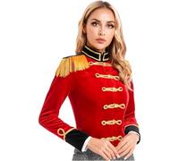winying Manteau Femme Dompteur Présentateur Cirque Veste Queue-de-pie Smoking Blouson Queue-de-pie Halloween Carnaval Costume Théâtre Rouge L
