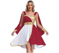 winying Robe Cosplay De Déesse Grecque Antique Costume De Reine Égyptienne Robe Danse Classique Lyrique Avec Ourlet Irrégulier Costume Carnaval Fête D Halloween Bourgogne XL