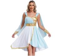 winying Robe Cosplay De Déesse Grecque Antique Costume De Reine Égyptienne Robe Danse Classique Lyrique Avec Ourlet Irrégulier Costume Carnaval Fête D Halloween Bleu clair M