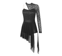 winying Robe Danse Ballet en Dentelle Asymétrique Justaucorps Gymnastique Patinage Une Épaule Robe de Cocktail Bal Robe Danse Latine Jazz Rumba Salsa Valse Tango S-XL A Noir S