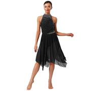 winying Robe De Danse Classique Femme Tenue De Ballet Lyrique Contemporain Justaucorps De Gymnastique Artistique Robe Longue avec Jupe Tulle Tenue De Ballet Noir L