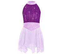 winying Robe De Patinage Artistique Fille Leotard Gymnastique Body Danse Classique Sans Manches Tenue De Danse Latine Jazz Samba Rumba Vêtements Violet 13-14 ans