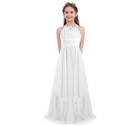 winying Robe de Soirée Cocktail Enfant Fille Robe Longue Cérémonie Mariage Anniversaire Maxi Robe Strass Princesse Mousseline de Soie sans Manche Cristal 6-16 Ans Ivoire 12 Ans