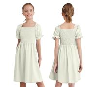 winying Robes Dété pour Filles Robes De Jeu À Manches Bouffantes Vêtements De Loisirs pour Vacances Beige 3-4 Ans