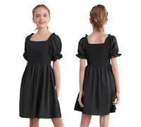 winying Robes Dété pour Filles Robes De Jeu À Manches Bouffantes Vêtements De Loisirs pour Vacances Noir 3-4 Ans