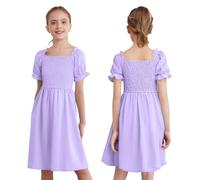 winying Robes Dété pour Filles Robes De Jeu À Manches Bouffantes Vêtements De Loisirs pour Vacances Violet 3-4 Ans