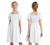 winying Robes Dété pour Filles Robes De Jeu À Manches Bouffantes Vêtements De Loisirs pour Vacances Blanc 2-3 Ans