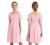 winying Robes Dété pour Filles Robes De Jeu À Manches Bouffantes Vêtements De Loisirs pour Vacances Rose 3-4 Ans