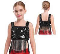 winying Top Court pour Danse De Ballet pour Filles Hiphop Jazz Latin Tshirt À Franges Costume De Performance Teeshirt De Gymnastique Noir 15-16 Ans