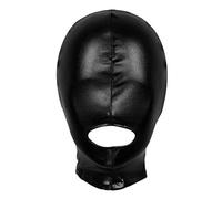 winying Unisex Latex Brillant Métallique Bouche Ouverte Respiratoire Cagoule Masque Facial Accessoire Cosplay Costume Noir Taille unique