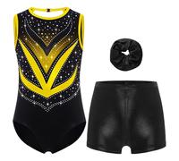 winying Unitard De Gymnastique Pour Filles Avec Shorts Bandeau Métallique Leotard De Danse Combinaison De Entraînement Bodysuit Avec Rhinocéros Or 15-16 ans