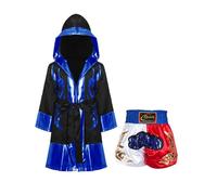 winying Veste Boxe Pour Baby Jungen Manches Longues Costume Boxeur Robe Boxe Manteau Avec Capuche Petits Pantalons Pour Mma Combat Arts Martiaux Noir Bleu Rouge 13-14 ans