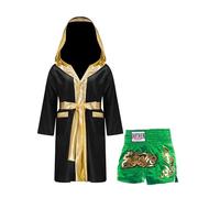 winying Veste Boxe Pour Baby Jungen Manches Longues Costume Boxeur Robe Boxe Manteau Avec Capuche Petits Pantalons Pour Mma Combat Arts Martiaux Noir et vert 7-8 ans