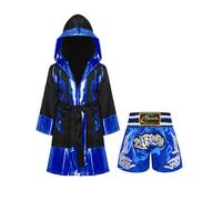 winying Veste Boxe Pour Baby Jungen Manches Longues Costume Boxeur Robe Boxe Manteau Avec Capuche Petits Pantalons Pour Mma Combat Arts Martiaux Bleu 13-14 ans