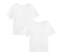 WinZero Lot de 2 t-shirts à col rond en coton pour enfants de 5 à 13 ans, A - Blanc, 6-7 ans