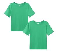 WinZero Lot de 2 t-shirts à col rond en coton pour enfants de 5 à 13 ans, Vert, 10-11 ans