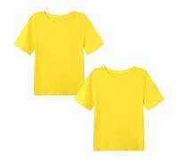 WinZero Lot de 2 t-shirts en coton à col rond pour enfants de 4 à 13 ans (taille 110-158), jaune, 110