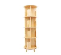 WINZING Bibliothèque rotative à 360° pour enfants, étagère ronde à 4 étages, en bois de pin, peu encombrante pour chambre d'enfant et bureau à domicile, bibliothèque sûre avec coins arrondis