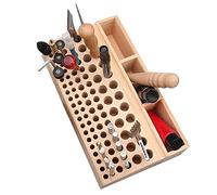 WINZING Organisateur d'outils en cuir en bois de hêtre, 98 trous, porte-outils pour le travail du cuir et le bricolage, rangement stable avec 3 fentes, parfait pour les pinces perforées, les tampons