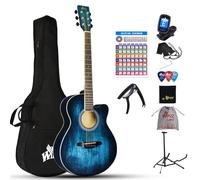 Winzz Guitare acoustique à cordes d'acier pour débutants, design de couleur unique élégant (bleu vintage)
