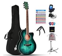 Winzz Guitare Acoustique Adulte, Guitare Folk Débutant Guitare Country et Folk (Bleu-verte, Cordes d'Acier, 40 Pouces)