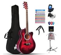 Winzz Guitare Acoustique Adulte, Guitare Folk Débutant, Guitare Country et Folk (Rouge, Cordes d'Acier, 40 Pouces)