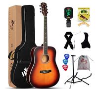 Winzz Guitare Acoustique/Folk Adulte 4/4 Débutant, avec Sac, Accordeur, Sangle, Plectres, Cordes Supplémentaires et Support pour Guitare (Taille 41", Matte Sunburst)