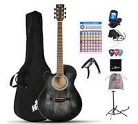 Winzz Guitare Acoustique Gaucher Adulte, Guitare Folk Gaucher Débutant, Guitare Country et Folk (Noire, Cordes d'Acier, 40 Pouces)