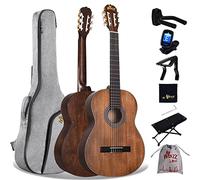 Winzz Guitare Classique Adulte Débutant, Guitare Classique 4/4 Nylon avec 7 Accessoires (39 Pouces, Marron Matte)