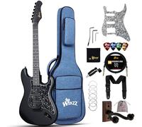 Winzz Guitare Électrique Adulte 4/4 Taille, Capteur ST HSS, pour Débutant Pack de Démarrage avec 12 Accessoires, Idéal Kit de Guitare Électrique pour Enfants 12+ Ans (99 cm Noir Mat, Manche Noir)