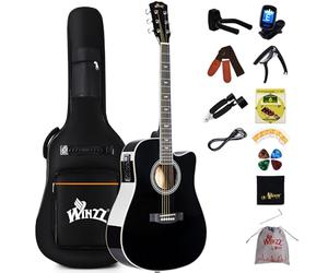 Winzz Guitare Électro-acoustique 4/4 pour Adultes et Débutants, Guitare Acoustique de 41 Pouce avec Égaliseur 4 Bandes (Dreadnought, Brillant, Noir)