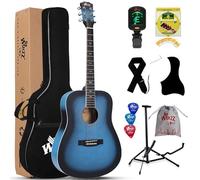 Winzz Guitares acoustiques folk 4/4 pour adultes débutants et adultes, guitare acoustique à cordes en acier, noir (bleu)