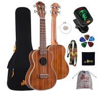 Winzz Ukulélé Concert Meilleure Sélection Wood KOA Ukulélé Trousse d'ukulélé de 23 pouces pour Débutant ou Professionnel avec Accessoires Optionnels - Mat Naturel