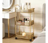 Wiodeiv Chariot De Rangement Cuisine, 2/3/4 Niveaux Acrylique Desserte à roulettes pour Cuisine,Salle De Bain, Bureau,d'or,3 Tier