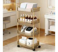 Wiodeiv Chariot De Rangement Cuisine, 2/3/4 Niveaux Acrylique Desserte à roulettes pour Cuisine,Salle De Bain, Bureau,d'or,4Tier