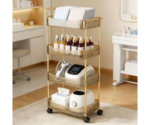 Wiodeiv Chariot De Rangement Cuisine, 2/3/4 Niveaux Acrylique Desserte à roulettes pour Cuisine,Salle De Bain, Bureau,d'or,4Tier