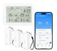WIOONI Station Météo WiFi Intérieur Extérieur avec 3 Thermomètre Hygromètre Sans Fil avec Date et Prévisions, Compatible Tuya/Smart Life pour Maison, Cave à vin, Serre
